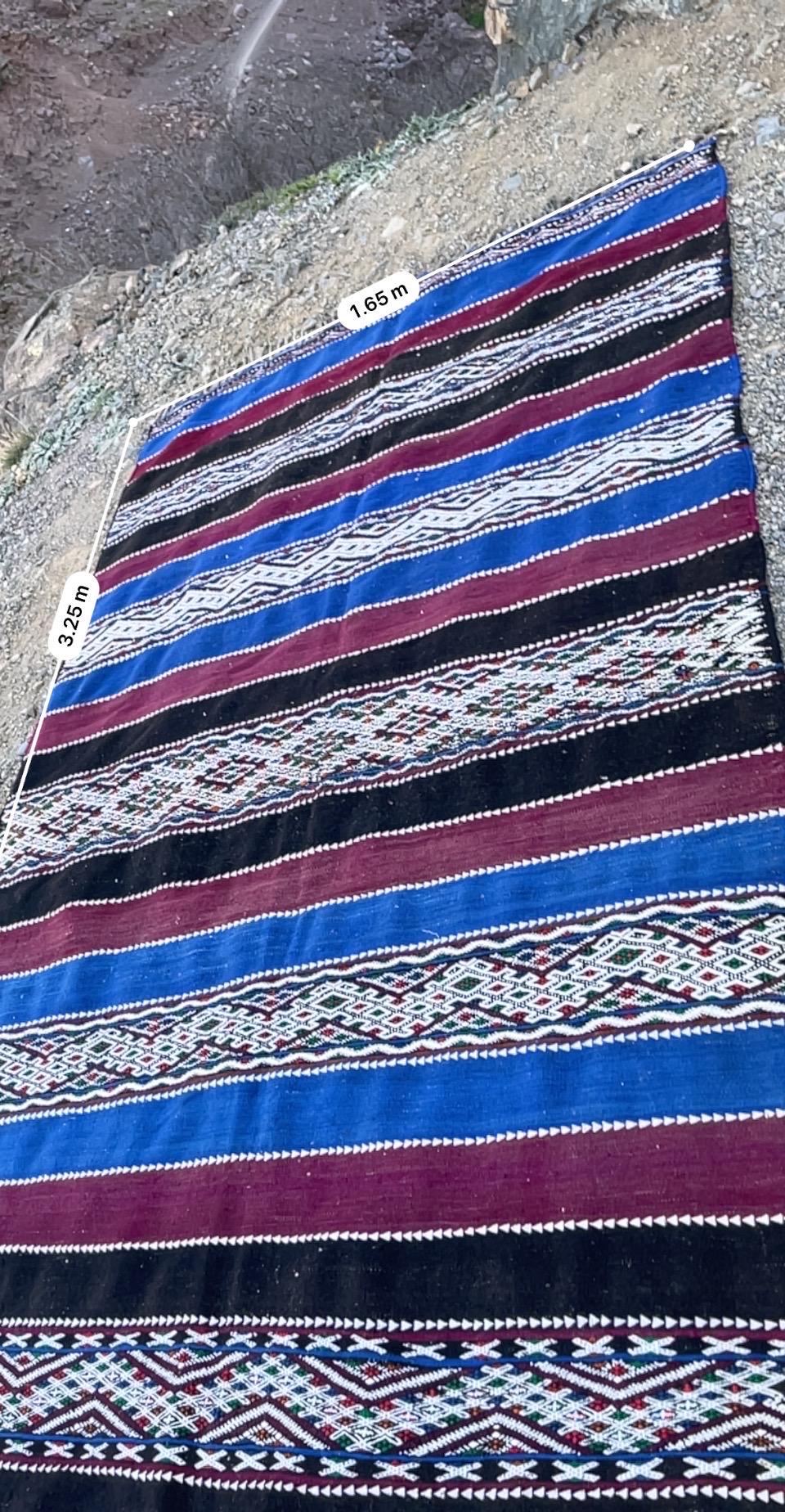 Moroccan rugs,Moroccan kilim rug - Vintage Moroccan rug - flatweave berber rug - kilim rug - hanbel rug - Zemmour tribe. Size 323x165